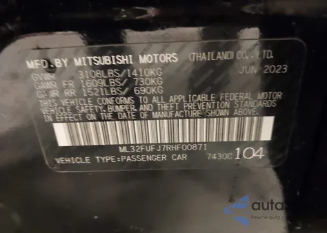 2024 Mitsubishi Mirage G4 Es z USA, uszkodzony, nr VIN ML32FUFJ7RHF00871